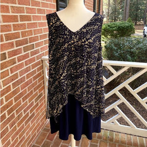 SLNY Plus Dress Size Blue Gold Sparkle 20W